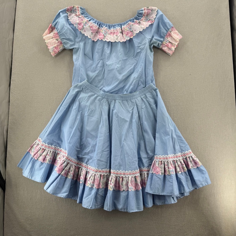 Vintage Square Dance Outfit Western Prairie Full Circle Skirt Ruffle Blouse XL - Picture 12 of 12
